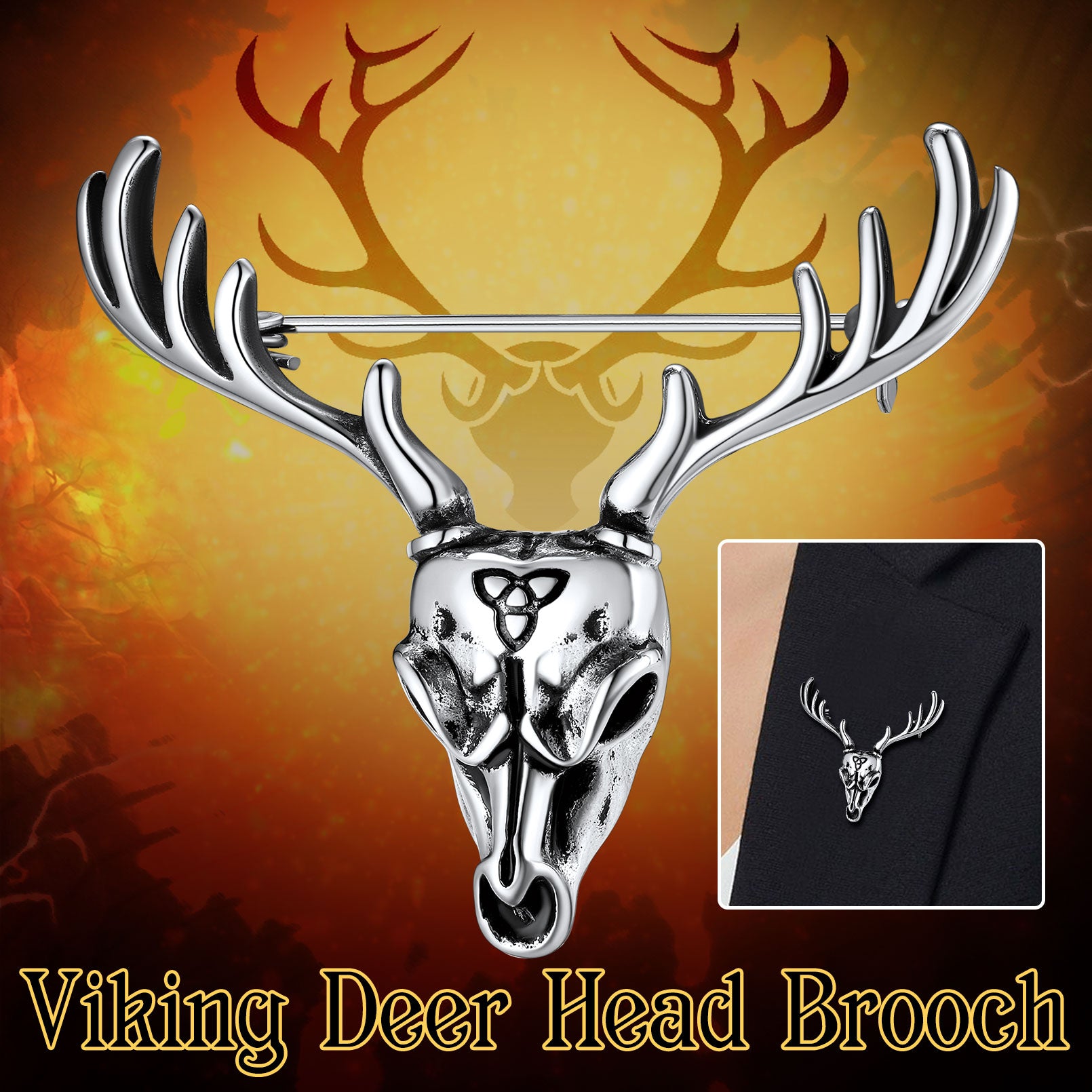 Viking Deer Head Brooch Pin Gifts for Men Women