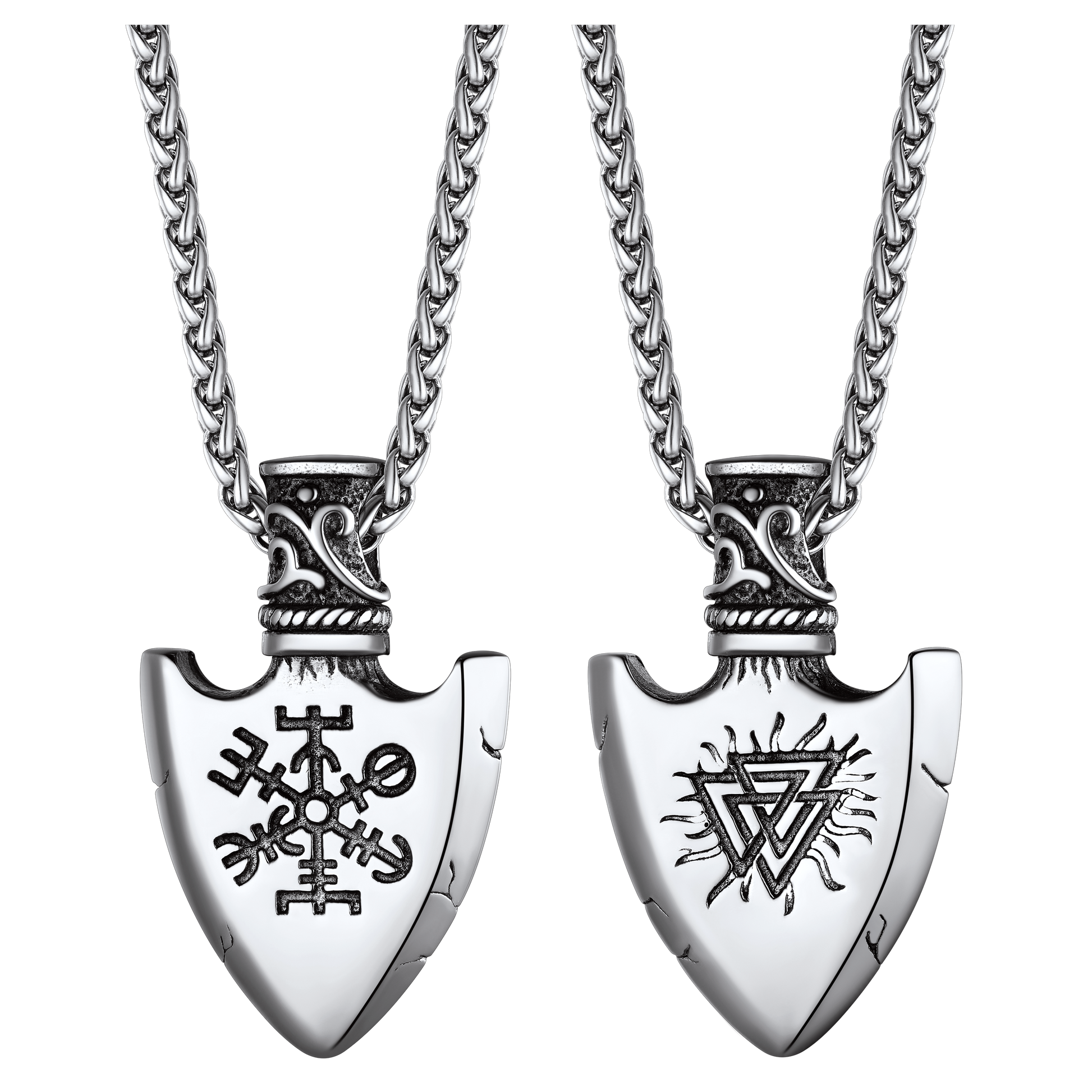 Viking Gungnir Pendant Necklace with Valknut and Vegvisir symbols