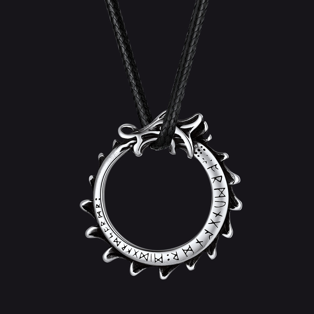 Viking Rune Gothic Dragon Head Leather Rope Necklace for Men