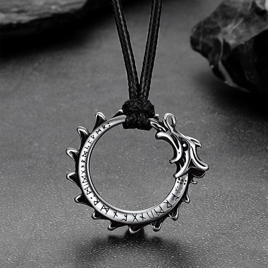 Viking Rune Gothic Dragon Head Leather Rope Necklace for Menimg