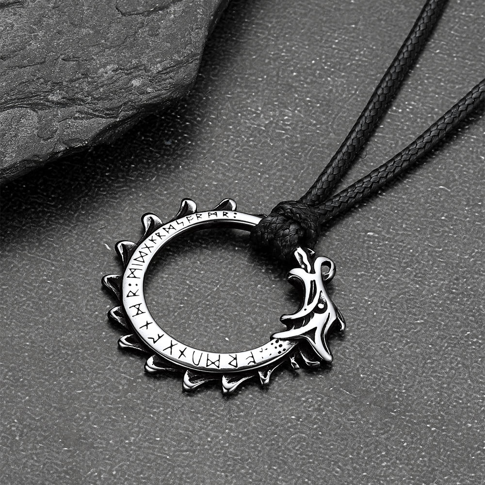 Viking Rune Gothic Dragon Head Leather Rope Necklace for Men
