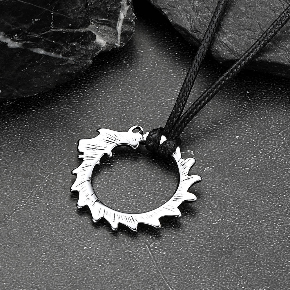 Viking Rune Gothic Dragon Head Leather Rope Necklace for Men