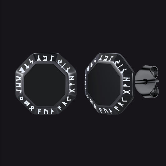 Stainless Steel Viking Rune Hexagon Stud Earrings for Menimg