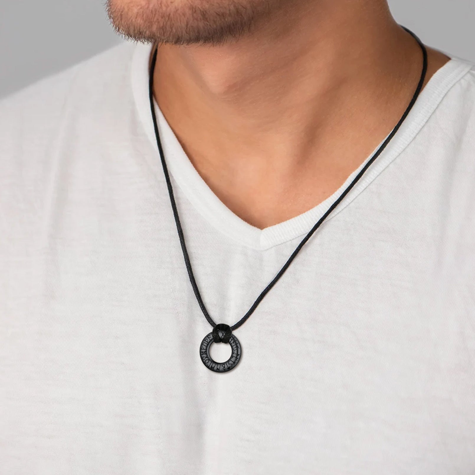 Norse Viking Rune Circle Amulet Necklace for Men