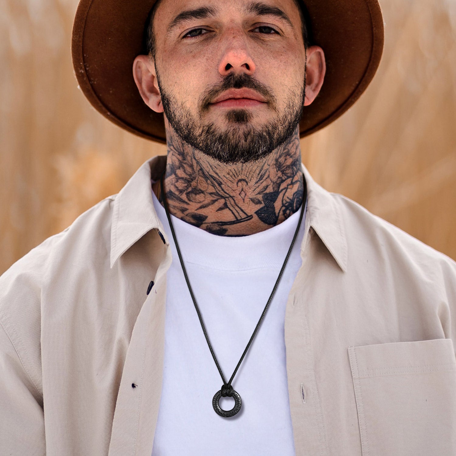 Man wearing Norse Viking Rune Necklace