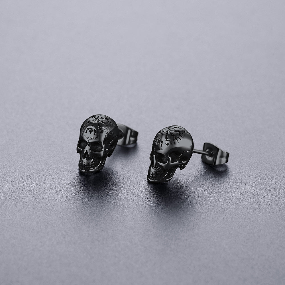 Sterling Silver Viking Skeleton Skull Stud Earrings for Men FaithHeart Jewelry