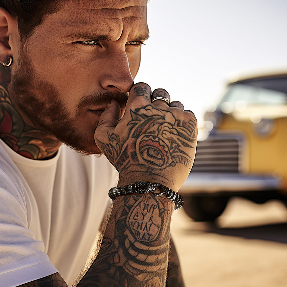 FaithHeart Viking Snake Jörmungandr Bracelet Stainless Steel Bangle Bracelet