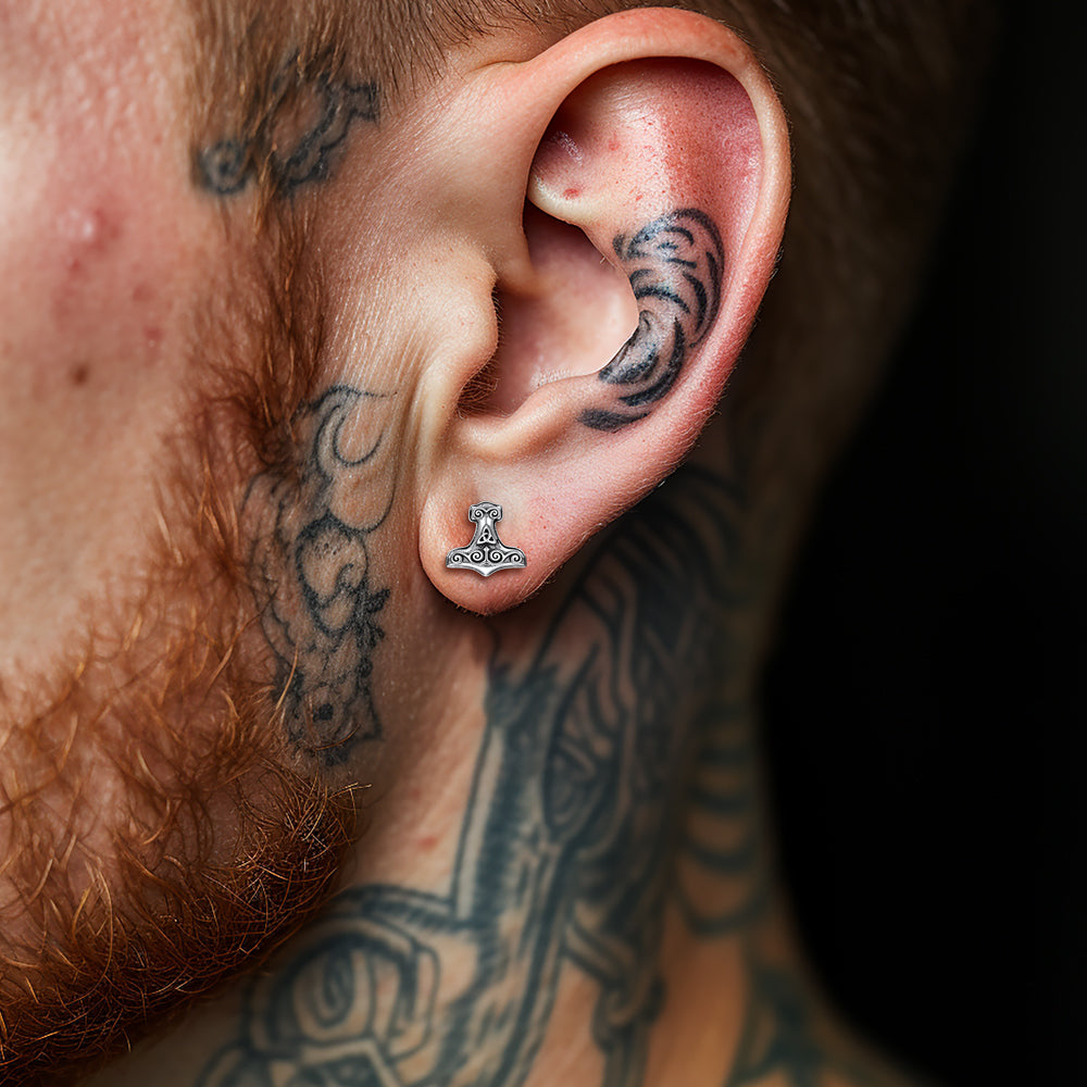 FaithHeart Viking Thor's Hammer Stud Earrings in Sterling Silver