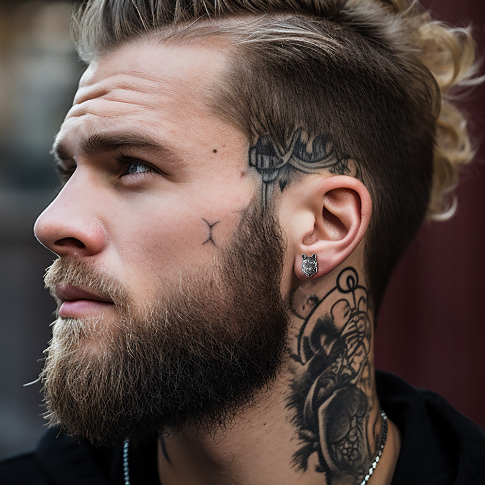 FaithHeart Norse Viking Wolf Stud Earrings For Men FaithHeart