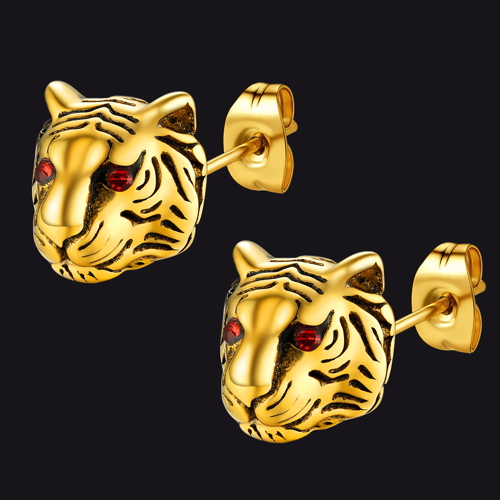 FaithHeart Vintage Tiger Stud Earrings for Men FaithHeart