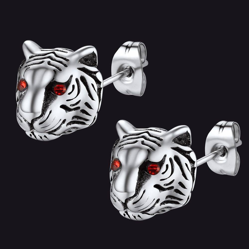 FaithHeart Vintage Tiger Stud Earrings for Men FaithHeart