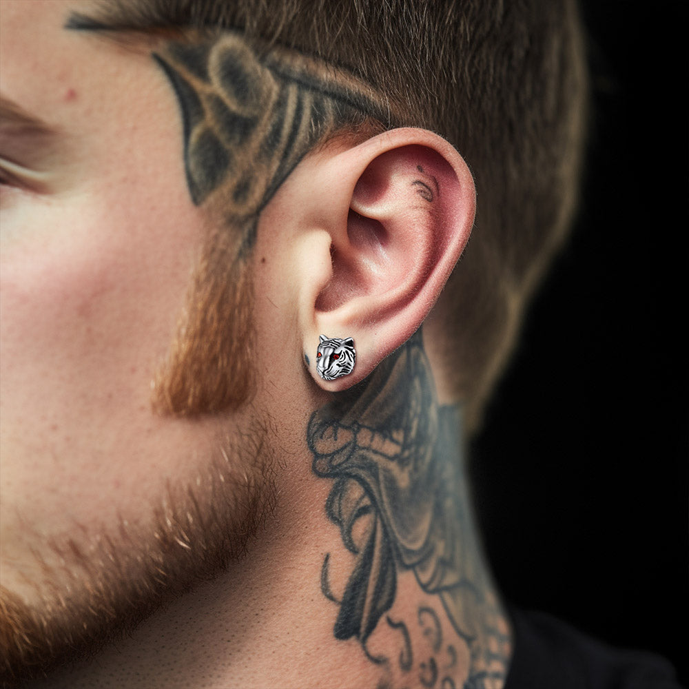 FaithHeart Vintage Tiger Stud Earrings for Men FaithHeart
