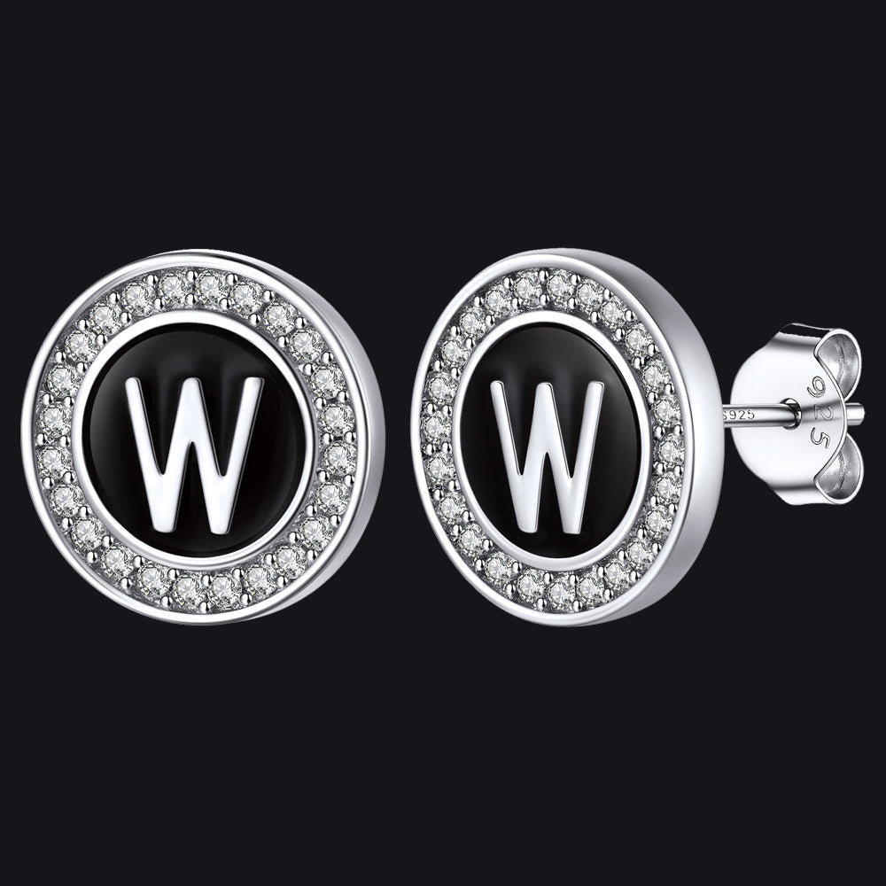A-Z Initial Letter CZ Sterling Silver Stud Earrings FaithHeart