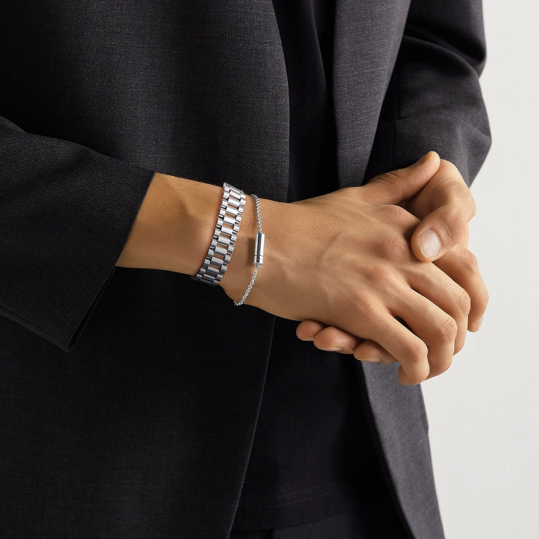 Silver chunky watch band bracelet for men