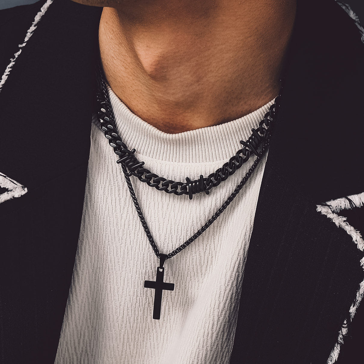 Wire Cuban Chain & Cross Necklace