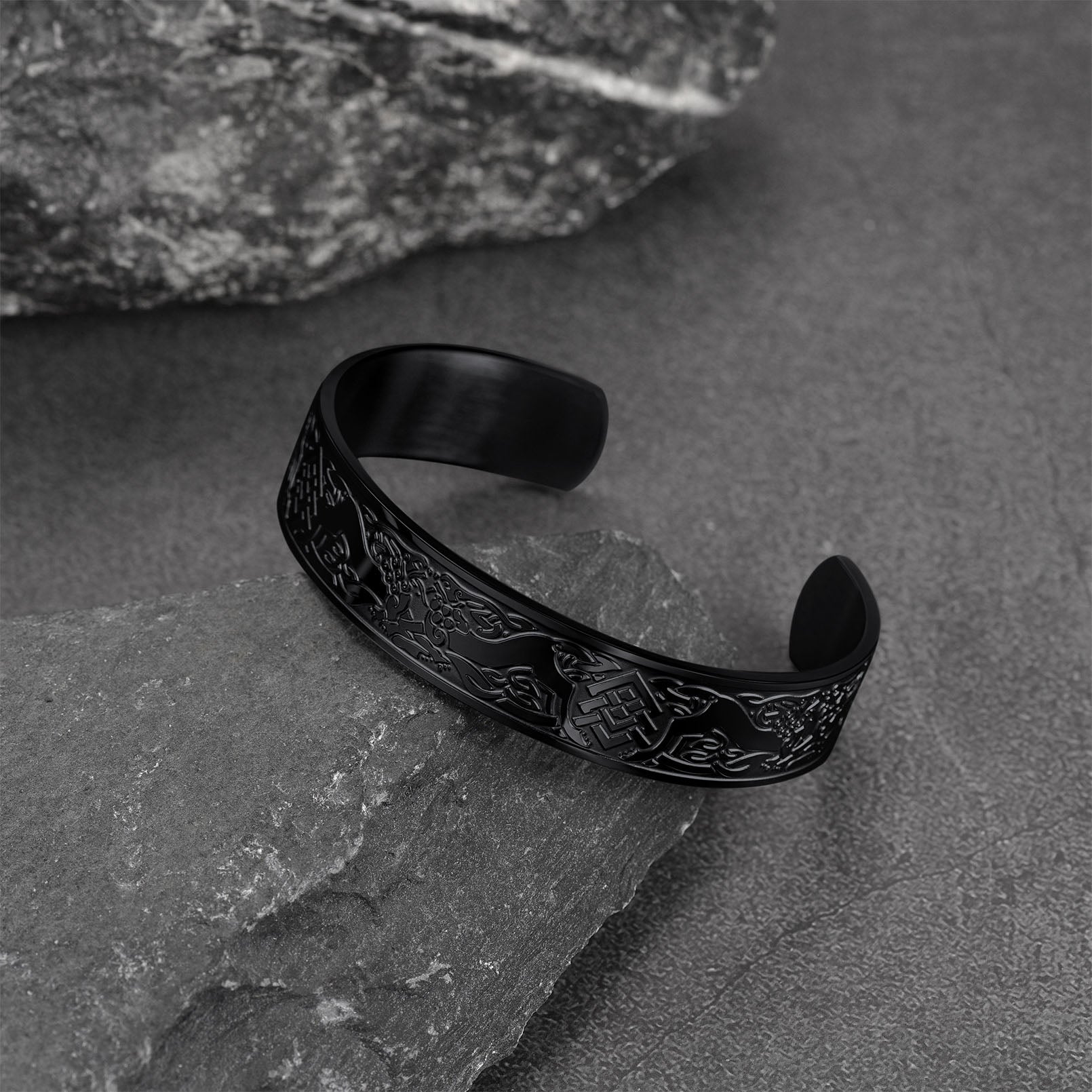 Black Stainless Steel Celtic Knot Cuff Bracelet for Men