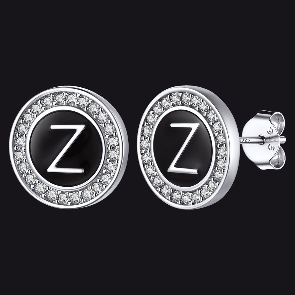 A-Z Initial Letter CZ Sterling Silver Stud Earrings FaithHeart
