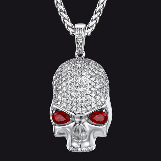 Zirconia Gothic Skull Necklace With Red Eye For Menimg
