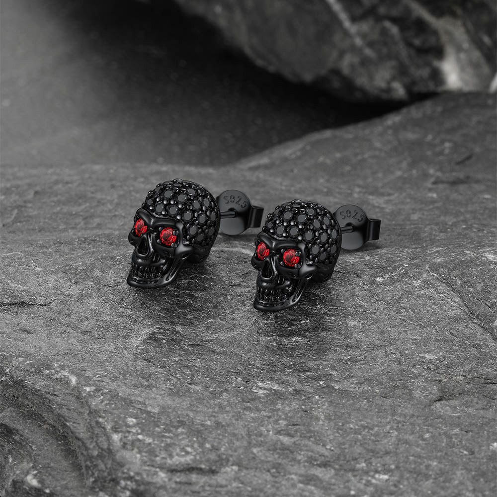 Zirconia Gothic Skull Stud Punk Earrings For Men