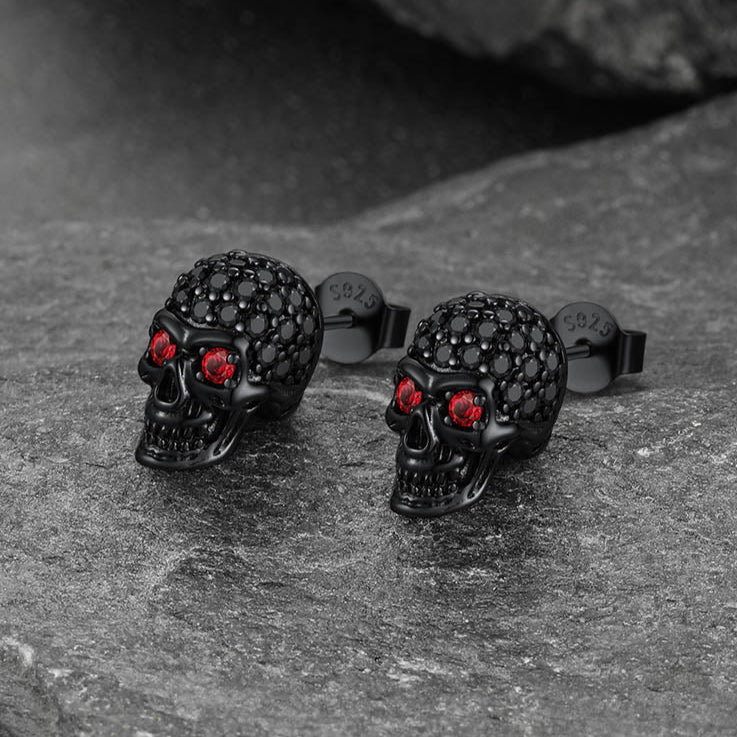 Zirconia Gothic Skull Stud Punk Earrings For Men