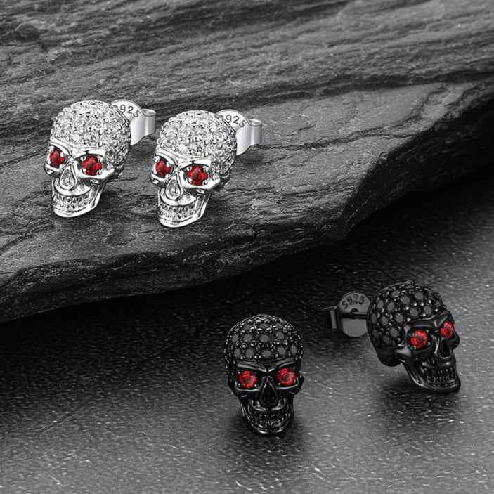 Zirconia Gothic Skull Stud Punk Earrings For Men