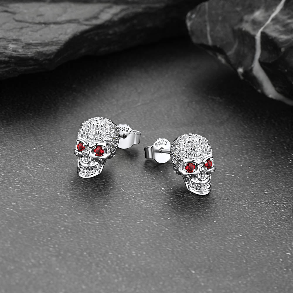 Zirconia Gothic Skull Stud Punk Earrings For Men