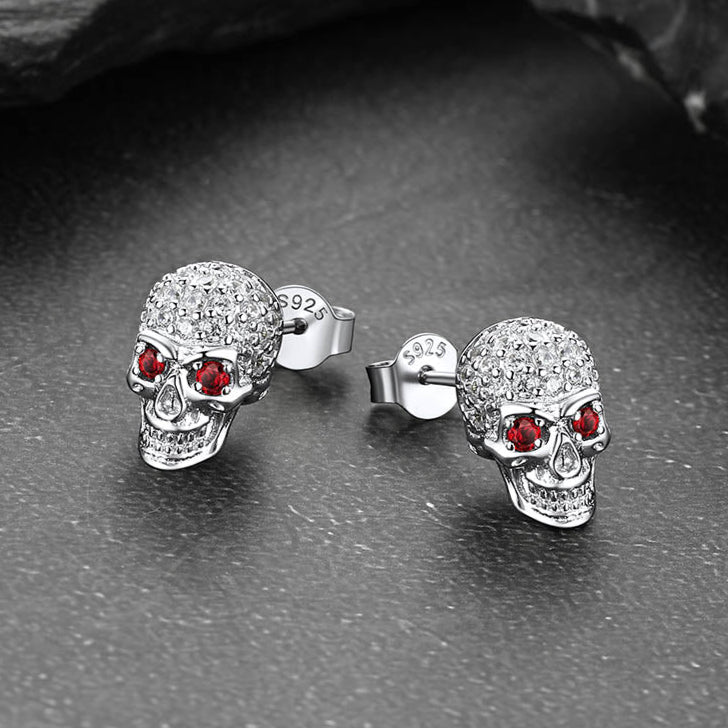 Zirconia Gothic Skull Stud Punk Earrings For Men