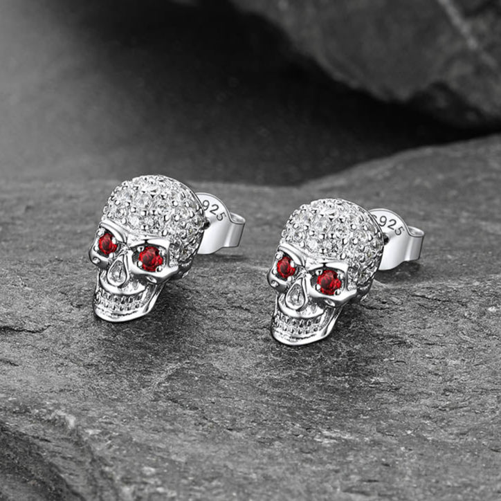Zirconia Gothic Skull Stud Punk Earrings For Men