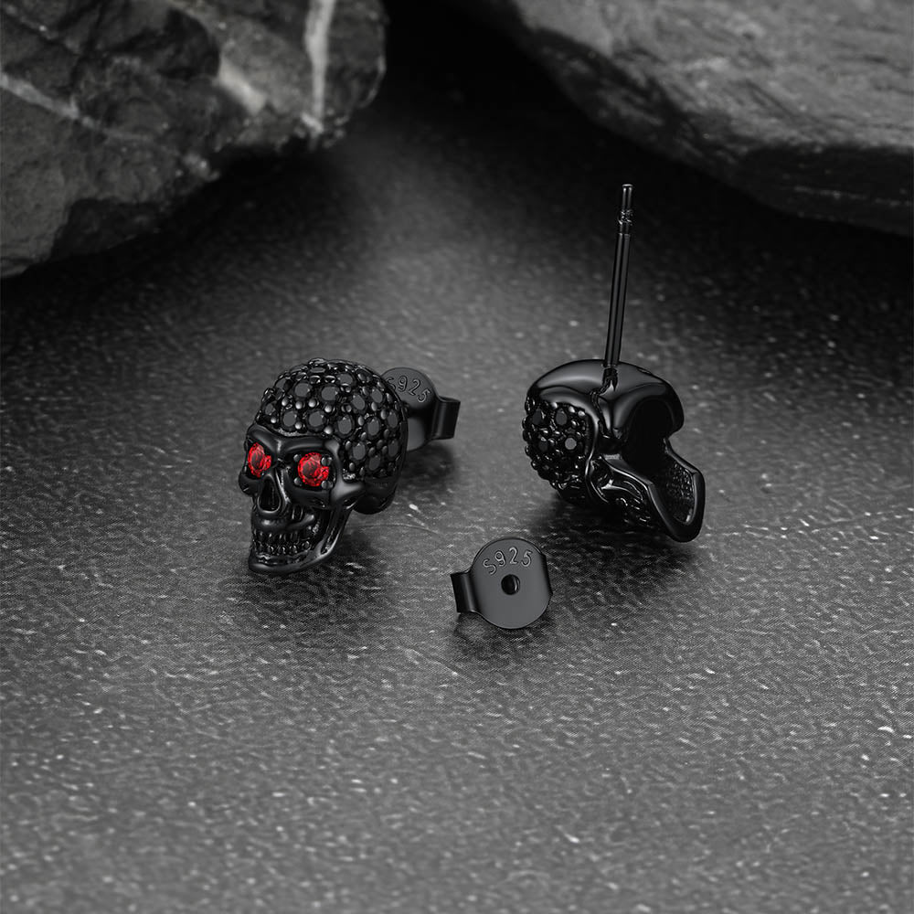Zirconia Gothic Skull Stud Punk Earrings For Men
