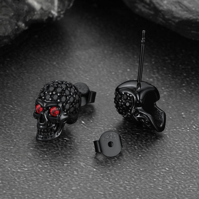 Zirconia Gothic Skull Stud Punk Earrings For Men