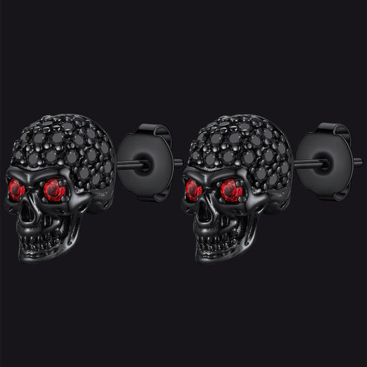 Zirconia Gothic Red Eye Stud Skull Earrings For Menimg