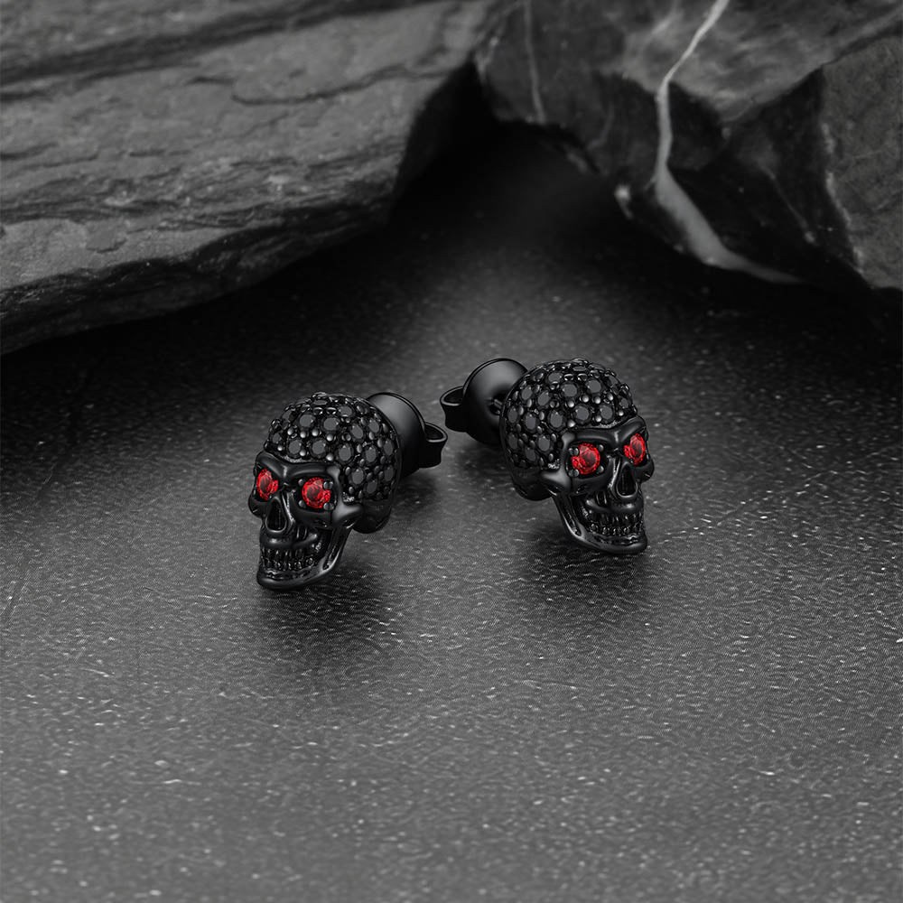 Zirconia Gothic Red Eye Stud Skull Earrings For Men