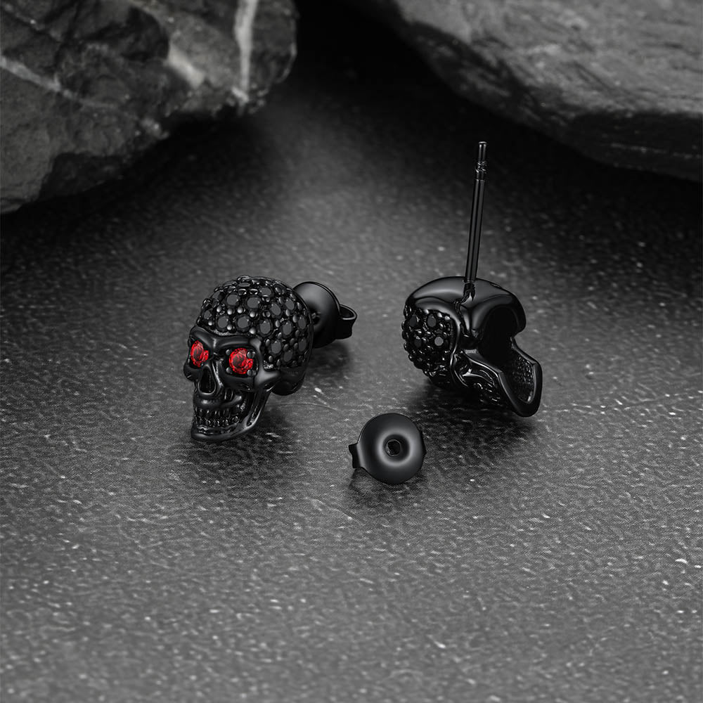 Zirconia Gothic Red Eye Stud Skull Earrings For Men