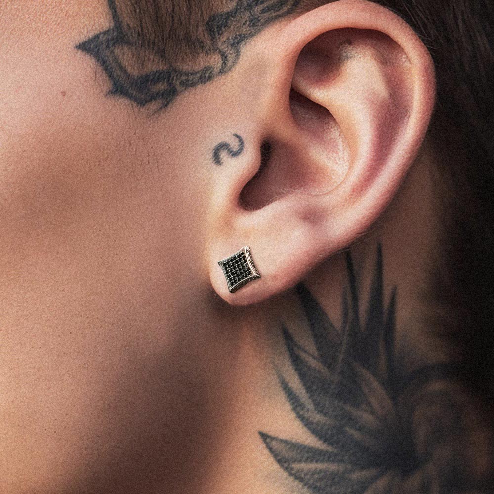 FaithHeart Men's Square Cubic Zirconia Stud Earrings with Viking Runes FaithHeart