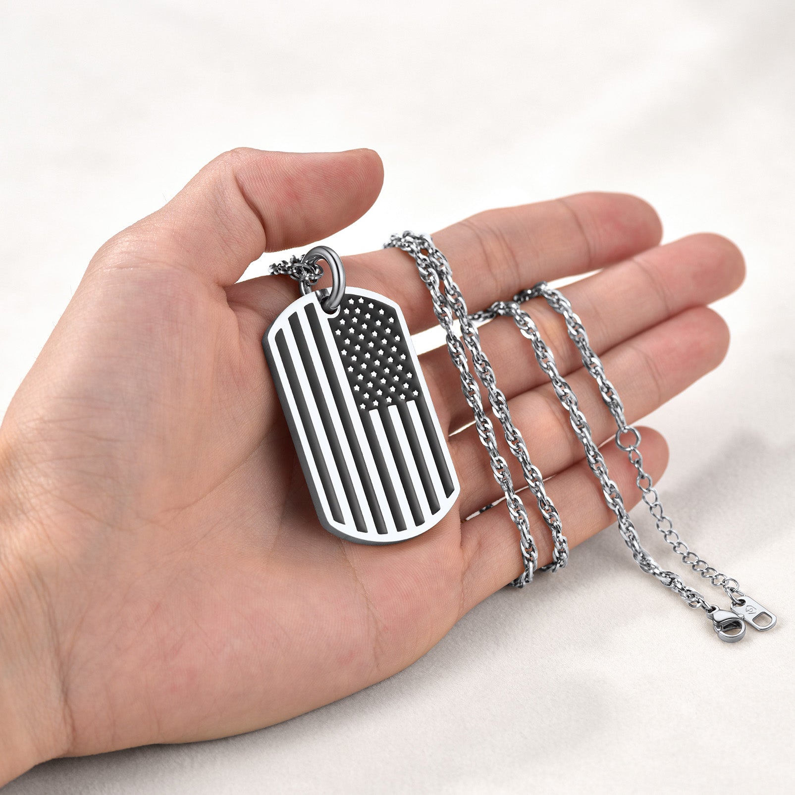 Engraved American Flag Dog Tag Necklace