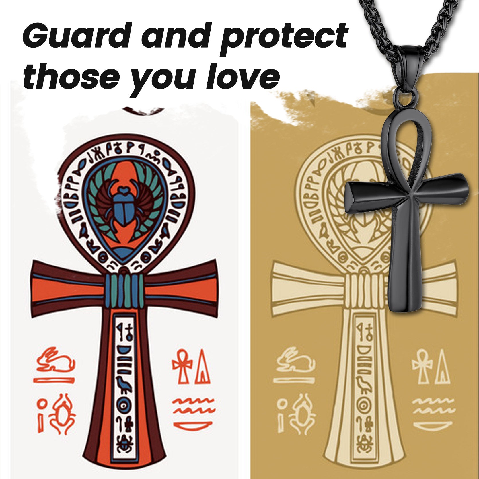 Black Egyptian Ankh Cross Necklace, Guard and protect those you love