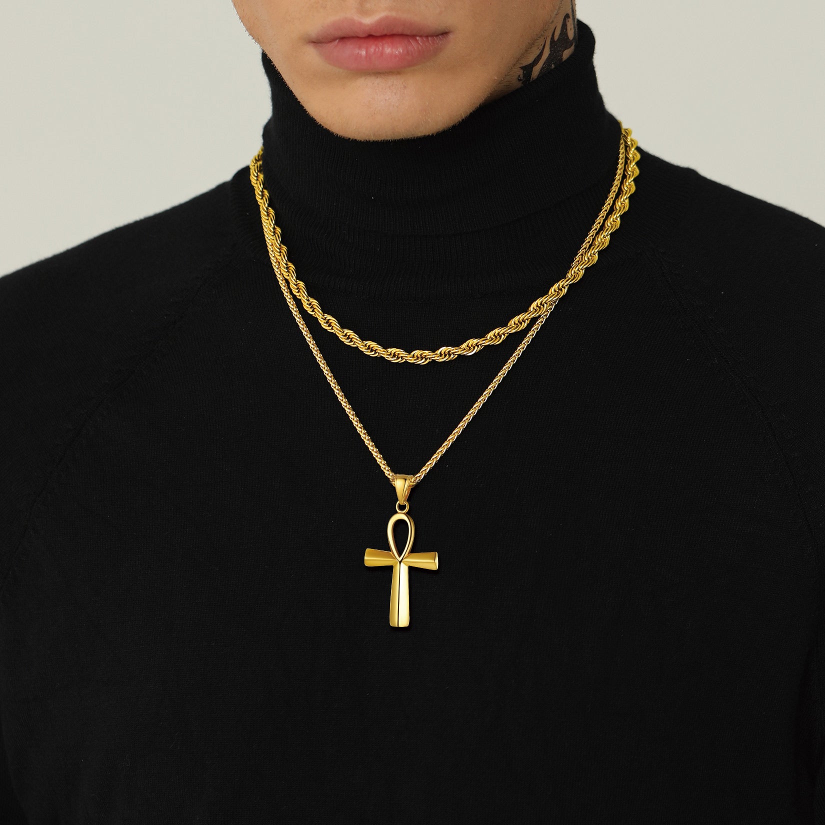 Gold Ankh Cross Necklace for Men - Egyptian Jewelry