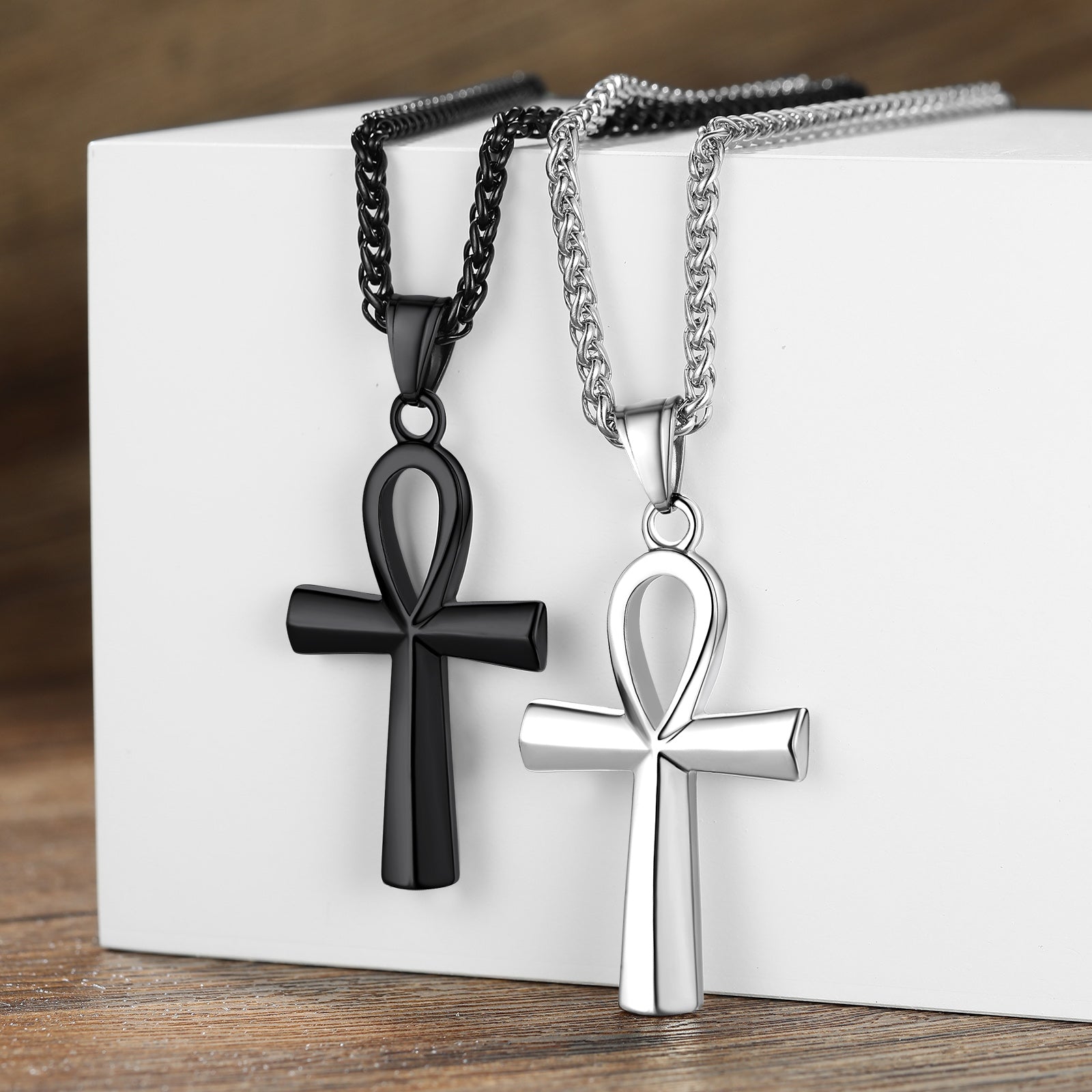 Black and Silver Ankh Cross Necklaces