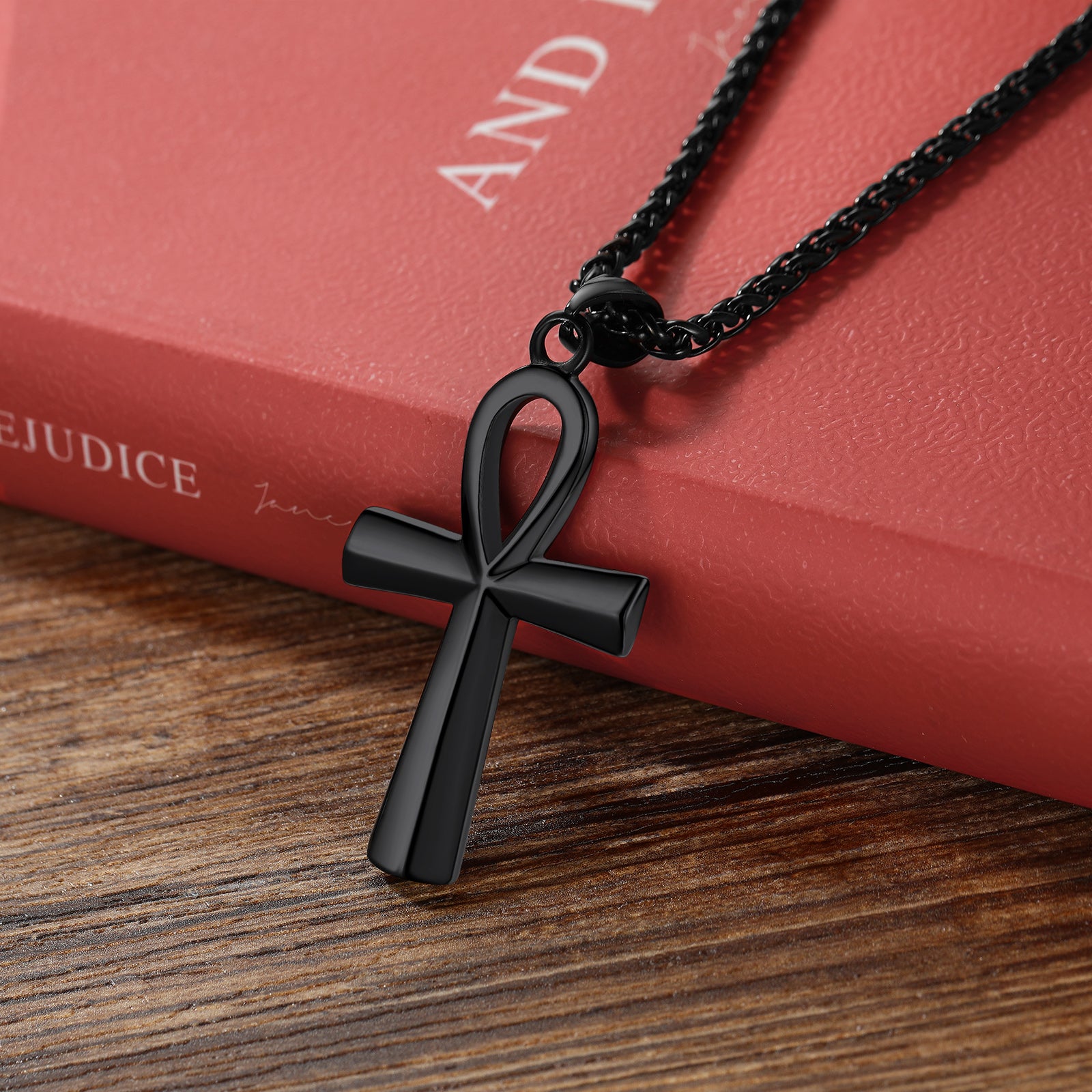 Black Ankh Cross Necklace, Egyptian Ankh Jewelry for Men and Women