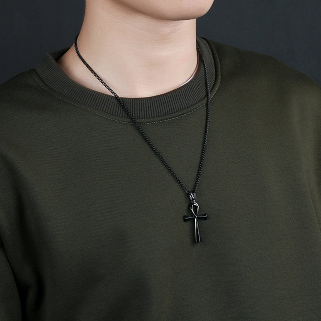 Black Ankh Cross Necklace for Men - Stainless Steel