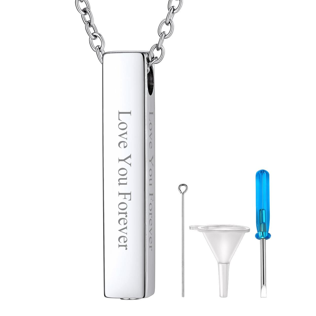 Silver Personalized Bar Urn Necklace for Ashes