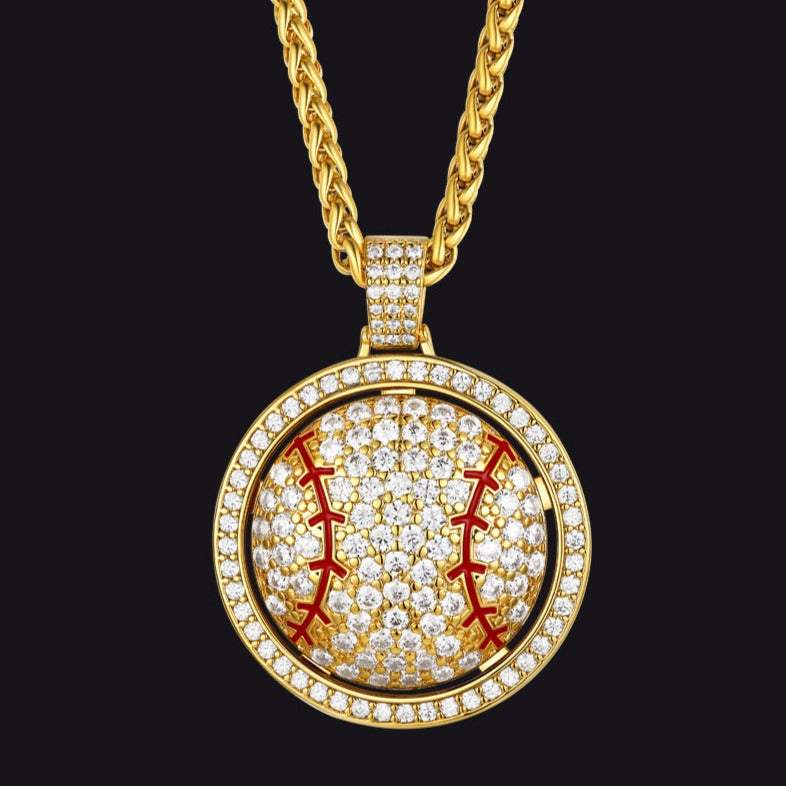 FaithHeart Bling Baseball Spinner Pendant Sports Necklace FaithHeart
