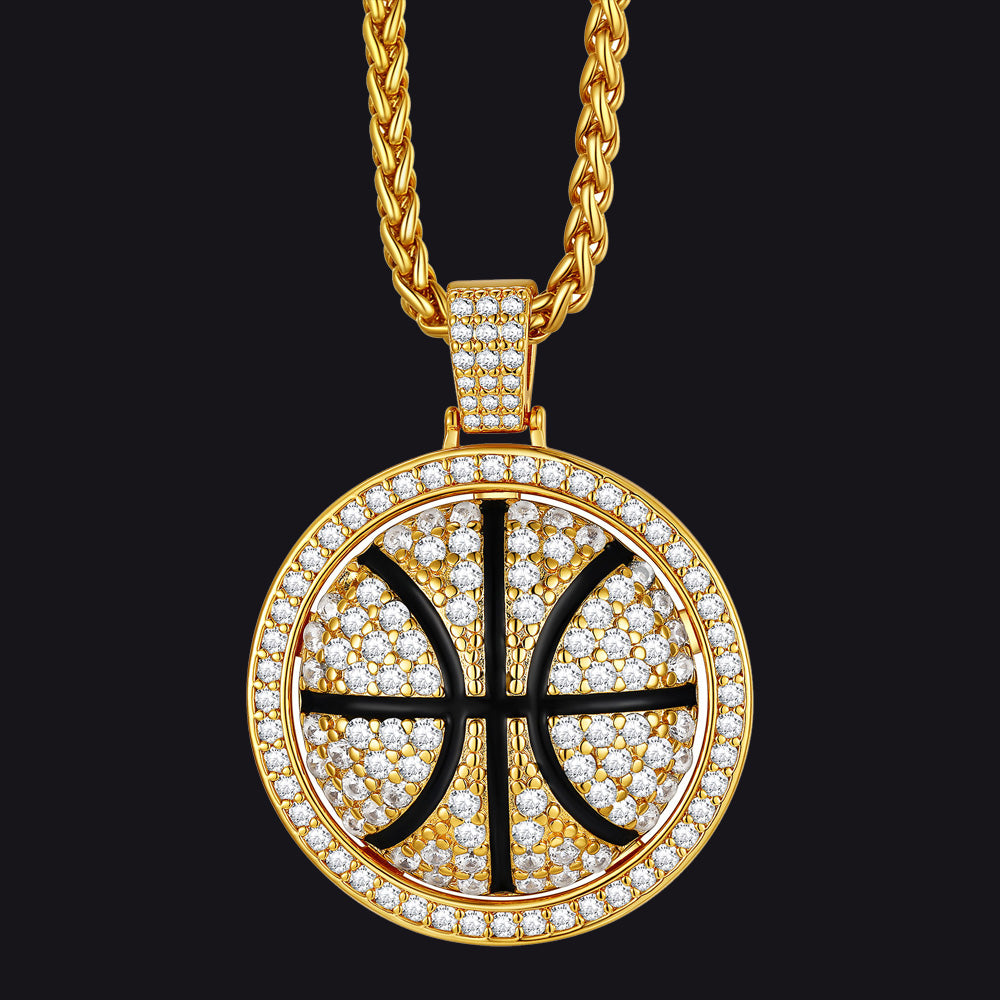 FaithHeart Bling Basketball Spinner Pendant Sports Necklace FaithHeart