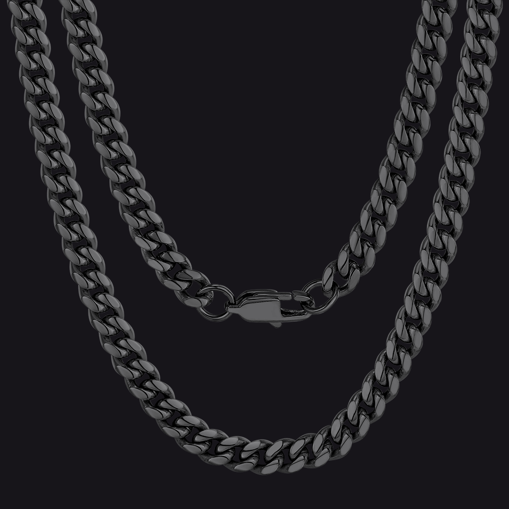 Men's Black Miami Cuban Link Chain Necklace - 316L Stainless Steel, Bold and Chunky