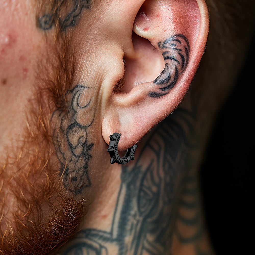 FaithHeart Viking Runes Rivet Hoop Earrings for Men FaithHeart
