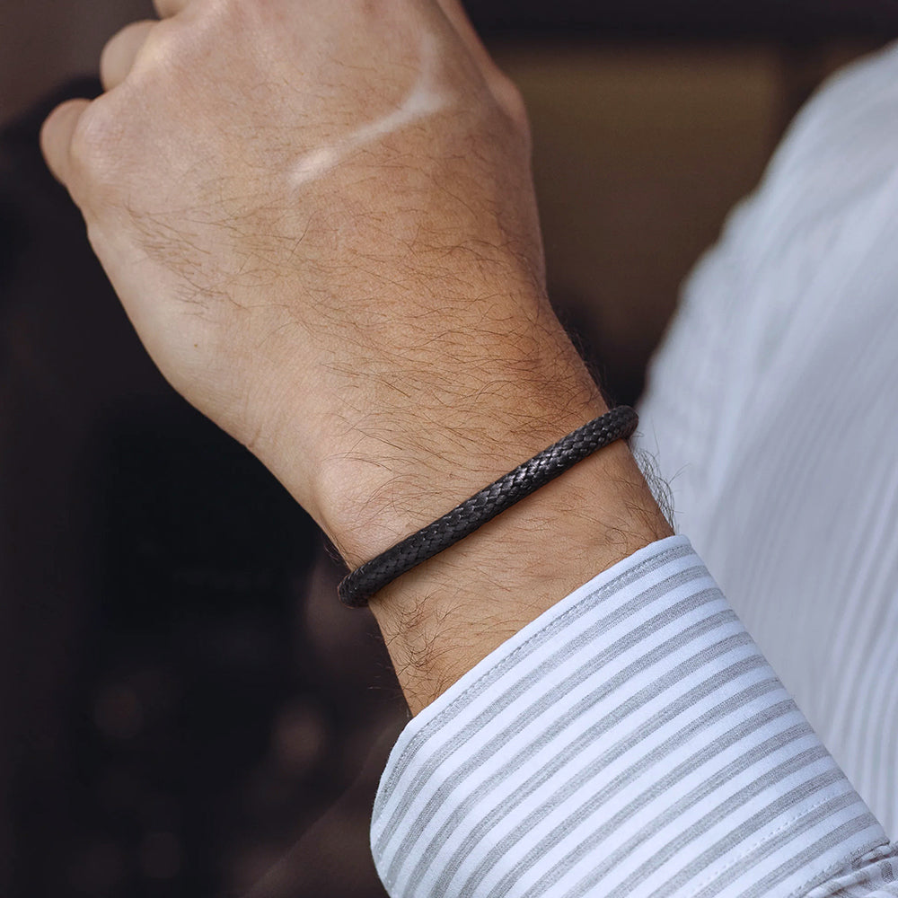 Clasp Braided Genuine Leather Bracelet for Men