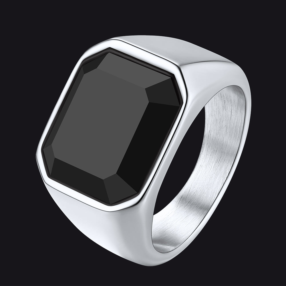 FaithHeart Black Onyx Ring Engraved Signet Ring for Men FaithHeart