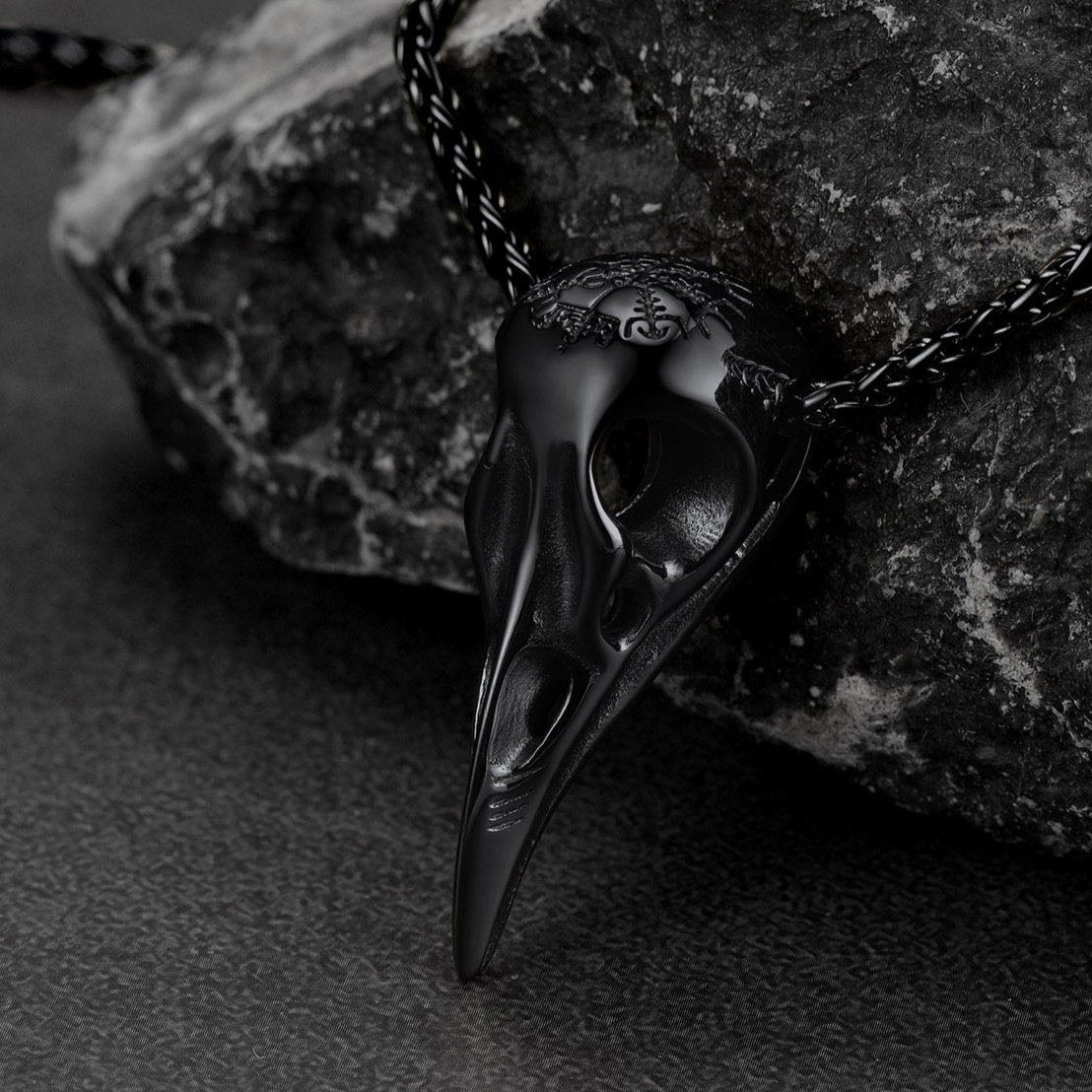 Raven Skull Pendant Necklace for Men