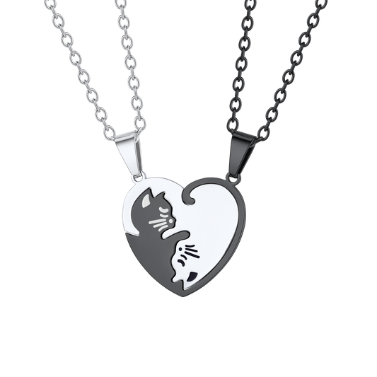 Custom Cat Matching Puzzle Necklace for Couples Bff Heart Pendantimg