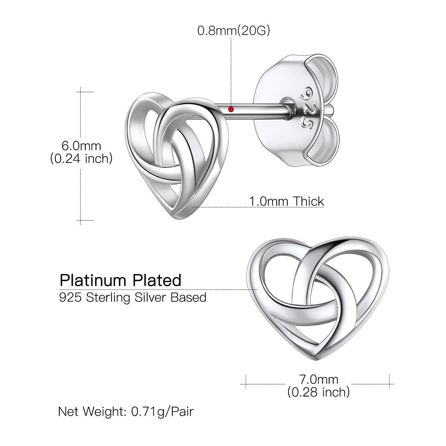 Sterling Silver Celtic Knot Heart Stud Earrings - Product Details
